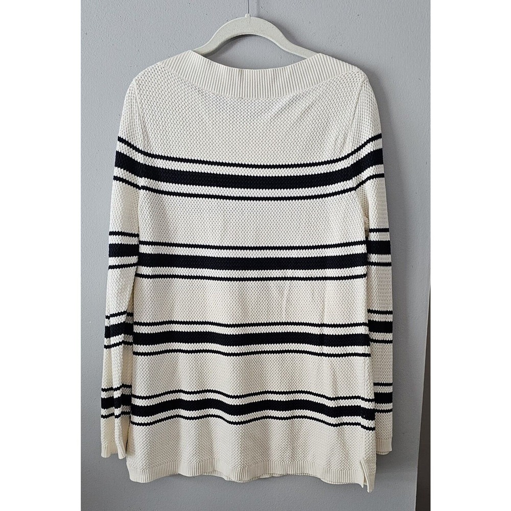 Talbots Womens Size L Black Ivory Stripe Tunic Sweater Button Shoulders Nautical - Picture 6 of 10